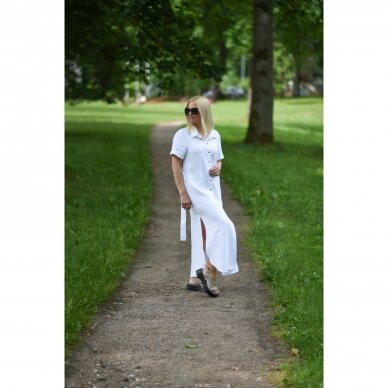 Ilga balta lininė suknelė „Nida“ 2